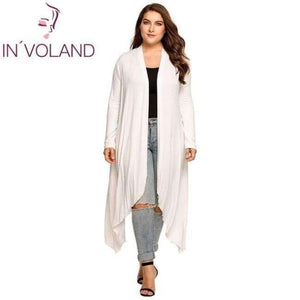 Planet Gates White / XL Women Cardigan Jacket Plus Size Autumn Open Front Solid Draped Lady Large Long Large Sweater Big Oversized L-5XL