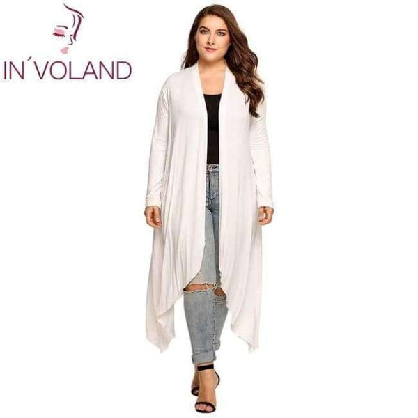 Planet Gates White / XL Women Cardigan Jacket Plus Size Autumn Open Front Solid Draped Lady Large Long Large Sweater Big Oversized L-5XL