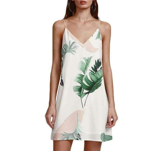 Planet Gates White / XS Sheinside White Beach Cami Summer Dress Women Palm Leaf Print Double V Neck Casual Shift Dresses Sexy Sleeveless Vacation Dress