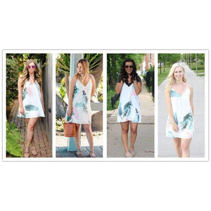 Planet Gates White / XS Sheinside White Beach Cami Summer Dress Women Palm Leaf Print Double V Neck Casual Shift Dresses Sexy Sleeveless Vacation Dress