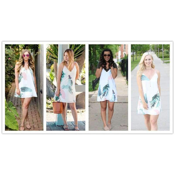 Planet Gates White / XS Sheinside White Beach Cami Summer Dress Women Palm Leaf Print Double V Neck Casual Shift Dresses Sexy Sleeveless Vacation Dress