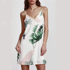Planet Gates White / XS Sheinside White Beach Cami Summer Dress Women Palm Leaf Print Double V Neck Casual Shift Dresses Sexy Sleeveless Vacation Dress