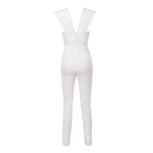Planet Gates White / XS / United States New Arrival Summer Jumpsuits for Women 2018 Gray Deep v Neck Fitted Elegant White Sexy Bodycon Jumpsuit Clubwear