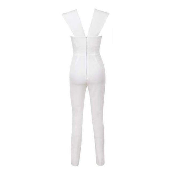 Planet Gates White / XS / United States New Arrival Summer Jumpsuits for Women 2018 Gray Deep v Neck Fitted Elegant White Sexy Bodycon Jumpsuit Clubwear