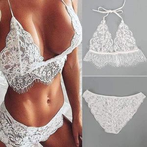 Planet Gates White / XXL New Lace Letter Printed Lounge Underwear Sexy Lingerie Bra Set White Ultra-thin Transparent Female  Lace Bras