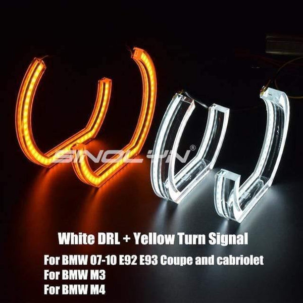 Planet Gates White Yellow 2 LED Angel Eyes Halo Rings 3D DTM LCI M4 Style For BMW E90 E92 F30 F31 E60 E82 M5 Turn Signal White Yellow Switchback Accessories