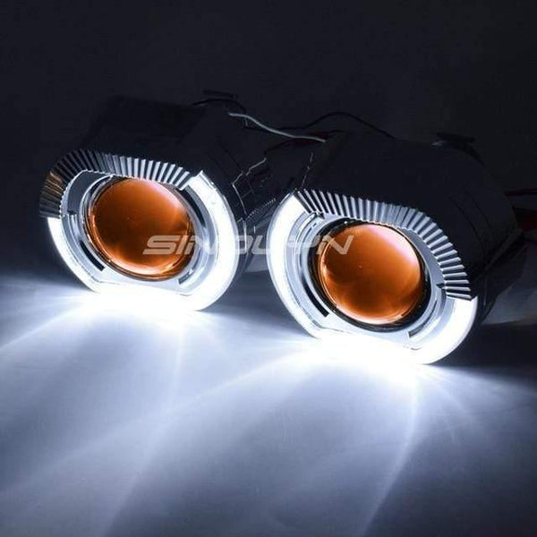 Planet Gates White Yellow / China LED Running Lights Angel Eyes HID Bi xenon Projector Lenses for Headlights H4 H7 Car Retrofit Headlamp Lens Devil Eyes