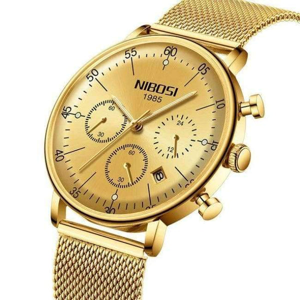 Planet Gates Whole gold m Montre Homme 2018 NIBOSI Men Watches Luxury Famous Top Brand Business Casual Creative Mesh Strap Quartz Watch Relogio Masculino