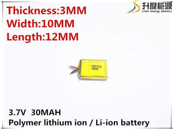 Wholesale 10pcs 3.7V 30mAh 301012 Accumulator Lithium Polymer Li-ion Rechargeable Battery For Mp3 Mp4 PAD DVD DIY bluetooth