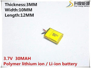 Wholesale 10pcs 3.7V 30mAh 301012 Accumulator Lithium Polymer Li-ion Rechargeable Battery For Mp3 Mp4 PAD DVD DIY bluetooth