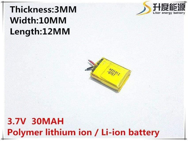 Wholesale 10pcs 3.7V 30mAh 301012 Accumulator Lithium Polymer Li-ion Rechargeable Battery For Mp3 Mp4 PAD DVD DIY bluetooth