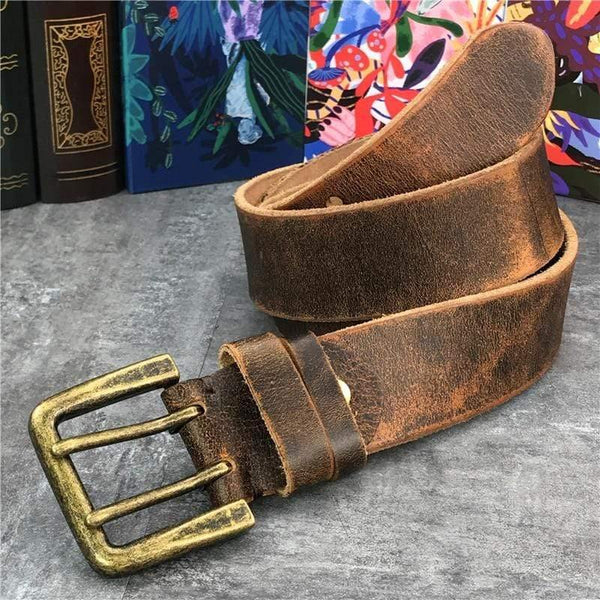 Wide 4.2CM Luxury Thick Genuine Leather Men Belt Double Buckle Belt Ceinture  Leather Belt Men Jeans Trouser Belt