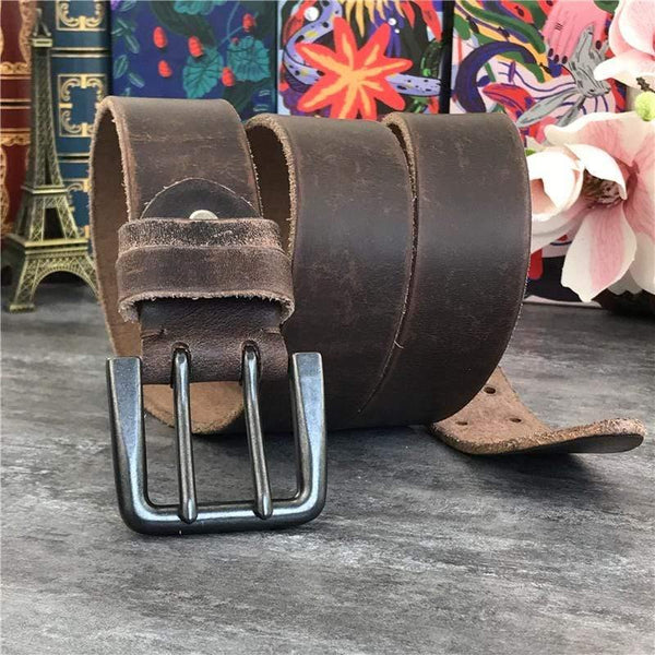 Wide 4.2CM Luxury Thick Genuine Leather Men Belt Double Buckle Belt Ceinture  Leather Belt Men Jeans Trouser Belt