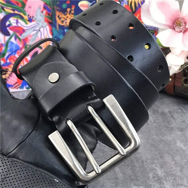 Wide 4.2CM Luxury Thick Genuine Leather Men Belt Double Buckle Belt Ceinture  Leather Belt Men Jeans Trouser Belt
