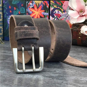 Wide 4.2CM Luxury Thick Genuine Leather Men Belt Double Buckle Belt Ceinture  Leather Belt Men Jeans Trouser Belt