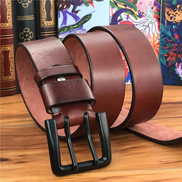 Wide 4.2CM Luxury Thick Genuine Leather Men Belt Double Buckle Belt Ceinture  Leather Belt Men Jeans Trouser Belt