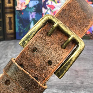 Wide 4.2CM Luxury Thick Genuine Leather Men Belt Double Buckle Belt Ceinture  Leather Belt Men Jeans Trouser Belt