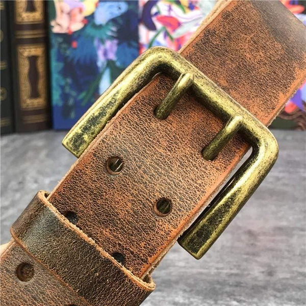 Wide 4.2CM Luxury Thick Genuine Leather Men Belt Double Buckle Belt Ceinture  Leather Belt Men Jeans Trouser Belt