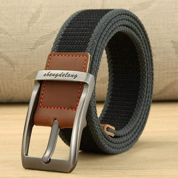 Fashion Striped Men's Belt High-quality Encrypted Canvas Hard Metal Steel Buckle Belt For Men Leather Closure Sports Belt