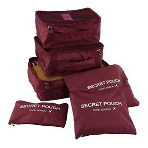 Planet Gates wine 6pcs/set Fashion Double Zipper Waterproof Polyester Men and Women Luggage secret travel Bags packing cubes