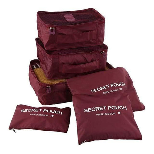Planet Gates wine 6pcs/set Fashion Double Zipper Waterproof Polyester Men and Women Luggage secret travel Bags packing cubes