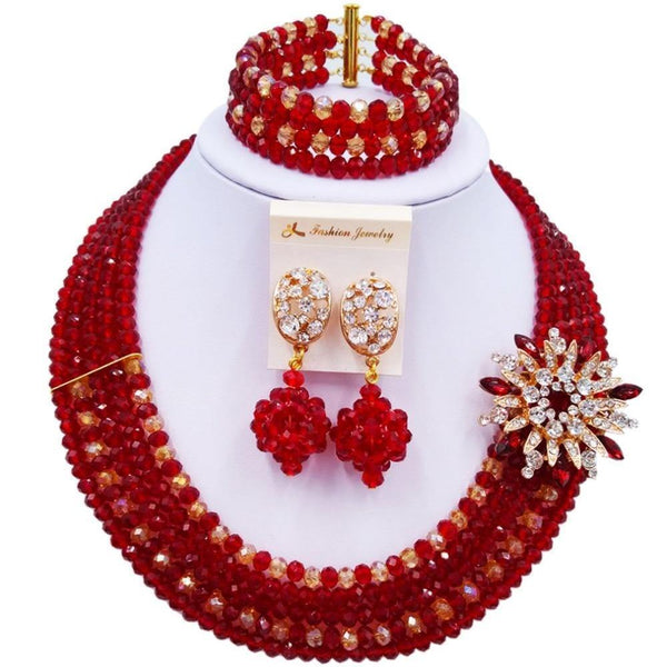 Planet Gates Wine Gold AB Crystal Nigerian Necklace African Beads Wedding Jewelry Sets for Women C5RST003