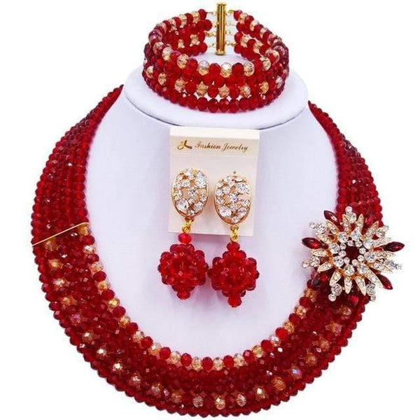 Planet Gates Wine Gold AB Wine Gold AB Crystal Nigerian Necklace African Beads Wedding Jewelry Sets for Women C5RST003