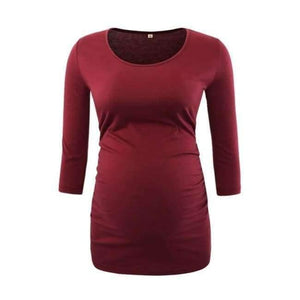 Planet Gates wine / L Women's Blouse Maternity Clothes Side Ruched 3 Quarter Sleeve Maternity Scoop Neck Jersey Top Pregnancy Clothes for Women Tops