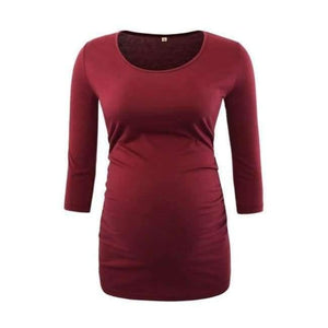 Planet Gates wine / L Women's Blouse Maternity Clothes Side Ruched 3 Quarter Sleeve Top Pregnancy Shirt Jersey Top Pregnant Clothes for Women Tops