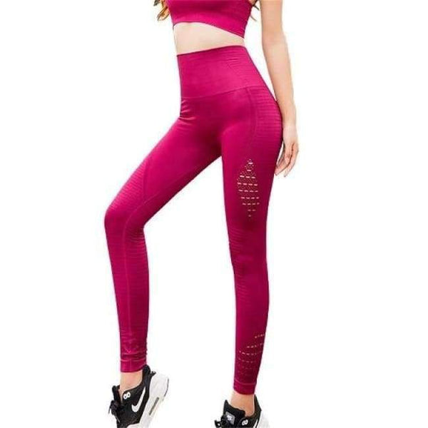 Planet Gates Wine / M Women Casual High Waist Leggings Breathable Workout Fitness Sporting Seamless Pants  Hollow Out Seamless Leggings Female