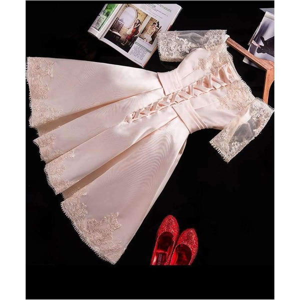 Planet Gates wine red / 2 Jersey Short Sleeve Ball Gown Embroidery Lace Special Occasion Women Evening Party Knee Length robe de Cocktail Dresses