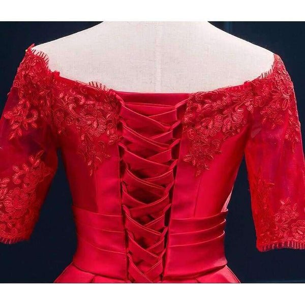 Planet Gates wine red / 2 Jersey Short Sleeve Ball Gown Embroidery Lace Special Occasion Women Evening Party Knee Length robe de Cocktail Dresses