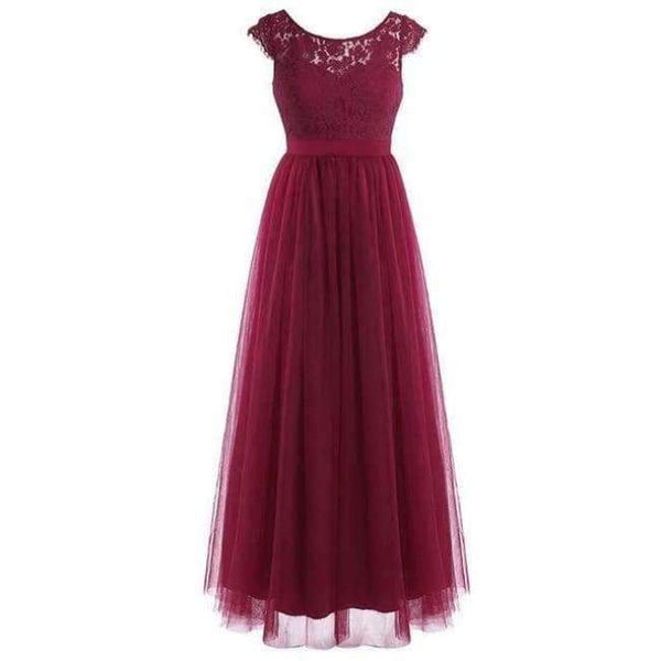 Planet Gates Wine Red / 4 Grey Lace Long Bridesmaid Dresses 2017 Chiffon Dusty Rose Wine Red Pearl Pink Floor Length Wedding Party Summer Dresses