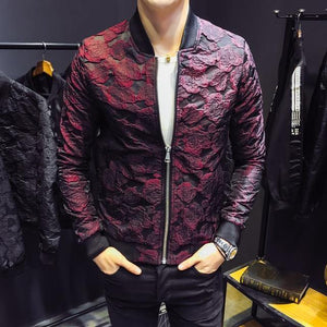 Planet Gates wine red / 4XL Jacquard Bomber Jackets Men Luxury Wine Red Black Grey Party Jacket Outfit Club Bar Coat Men  4XL