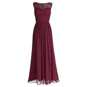 Planet Gates Wine Red / 6 Women Ladies Chiffon Empire Lace Bridesmaid Dress Prom Gown Sleeveless A-Line Pleated Padded Long Wedding Party Dresses