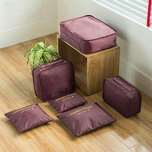 Planet Gates wine red 6PCS/Set  Fashion Big Capacity Zipper  Nylon Waterproof  Women Travel Bag Luggage Organizer Packing Bag Cube Men Journey Bag