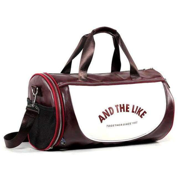 Planet Gates Wine Red and White PU Outdoor Sports Gym Bag Men Women with Shoes Storage Training Fitness Multifunction Shoulder Bags Travel Yoga HandBag