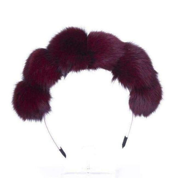 Planet Gates WINE RED AWAYTR Winter Fox Fur Pompom Full Head Children Fashion Hair Band Winter Style Children's Hair Accessories for Women Headwear