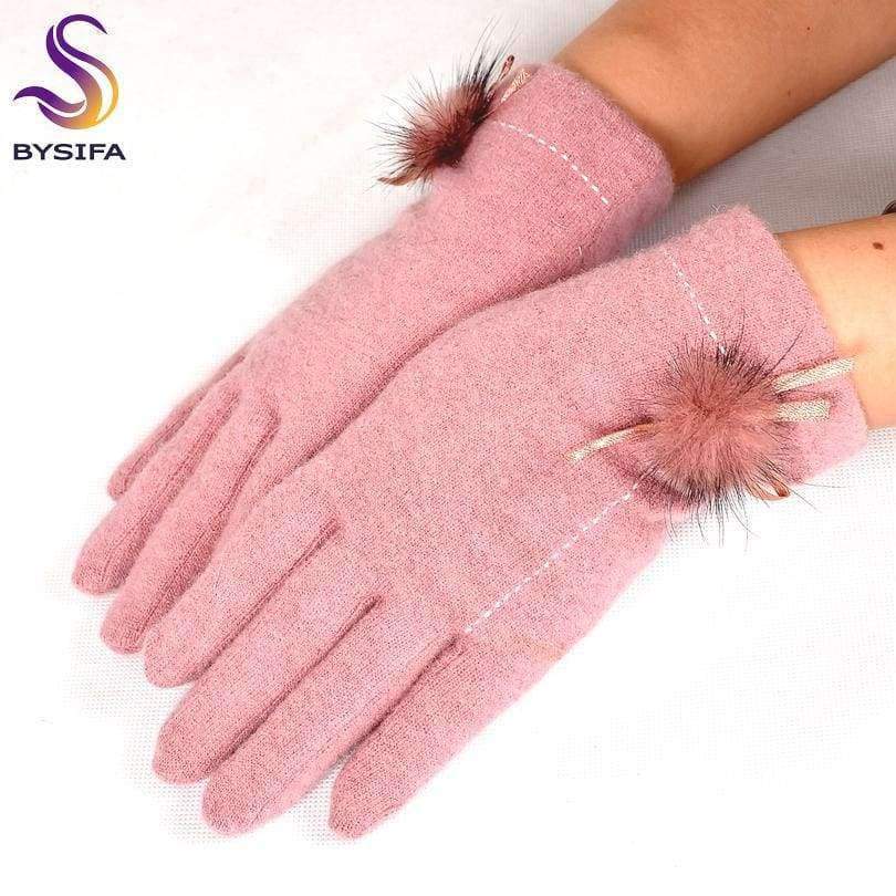 Planet Gates wine red [BYSIFA] Winter Mink ball Wool Women Gloves Fashion Warm Ladies Thick Gloves Elegant Soft Mittens Gloves Pink,Coffee,Grey,Black