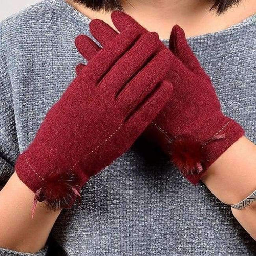 Planet Gates wine red [BYSIFA] Winter Mink ball Wool Women Gloves Fashion Warm Ladies Thick Gloves Elegant Soft Mittens Gloves Pink,Coffee,Grey,Black