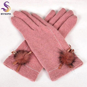 Planet Gates wine red [BYSIFA] Winter Mink ball Wool Women Gloves Fashion Warm Ladies Thick Gloves Elegant Soft Mittens Gloves Pink,Coffee,Grey,Black