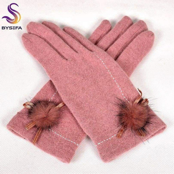 Planet Gates wine red [BYSIFA] Winter Mink ball Wool Women Gloves Fashion Warm Ladies Thick Gloves Elegant Soft Mittens Gloves Pink,Coffee,Grey,Black