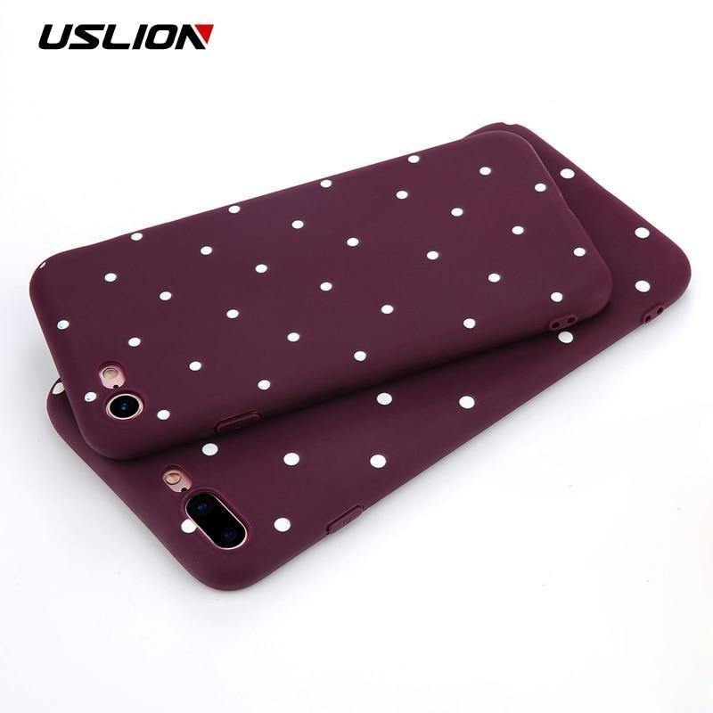 USLION Wave Point Phone Case For iPhone 8 Plus Wine Red Ploka Dots Soft TPU Back Cover For iPhone X XR XS Max 7 6 S Plus 5 5S SE - Planet Gates