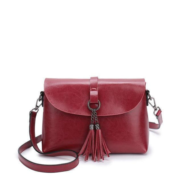 Planet Gates Wine red Genuine Leather Women Crossbody Bag Fashion Tassel Messenger Bag Simple Design Small Female Shoulder Bag Women Purse