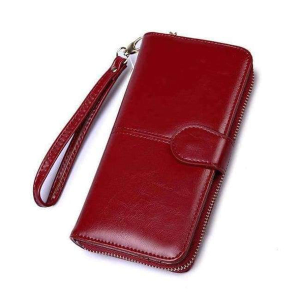 Planet Gates Wine red L 2018 New Women Oil Wax Leather Wallet Female Purses Big Capacity Hasp Zipper Purse Ladies Long Wristlet Clutch Coin Card Holders