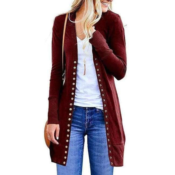 Planet Gates wine red / L Women Casual Long Cardigan Coat Female 2018 Autumn Long Sleeve Solid Black Elegant Slim Knitted Casual Sweater Jacket