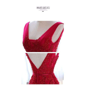 Planet Gates Wine Red Lace Beading Long Evening Dress Backless Bridal V neck Sleeveless Transparent Banquet Sexy Prom Dress