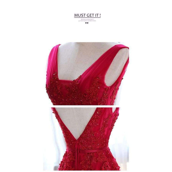 Planet Gates Wine Red Lace Beading Long Evening Dress Backless Bridal V neck Sleeveless Transparent Banquet Sexy Prom Dress