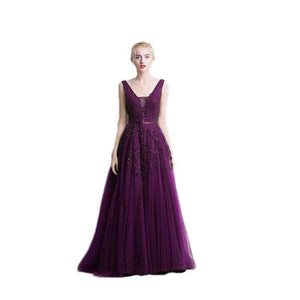 Planet Gates Wine Red Lace Beading Long Evening Dress Backless Bridal V neck Sleeveless Transparent Banquet Sexy Prom Dress