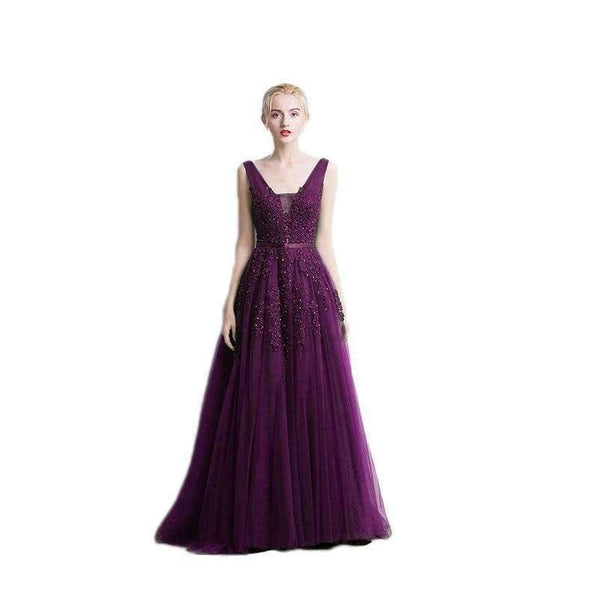 Planet Gates Wine Red Lace Beading Long Evening Dress Backless Bridal V neck Sleeveless Transparent Banquet Sexy Prom Dress